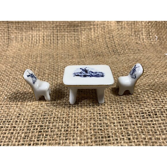 Porcelain Dollhouse Furniture 6 Piece Miniature Vintage Japan Windmill Scene - Picture 5 of 10